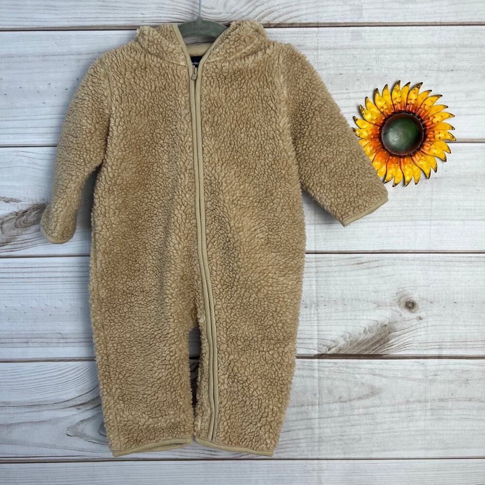 Baby‎ Gap 6-12 Months Tan Sherpa Bear Hooded One Piece Jumpsuit Romper